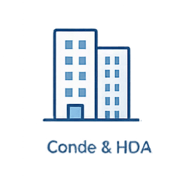 Modern building icon symbolizing condominium ownership, HOA requirements, and association documentation.